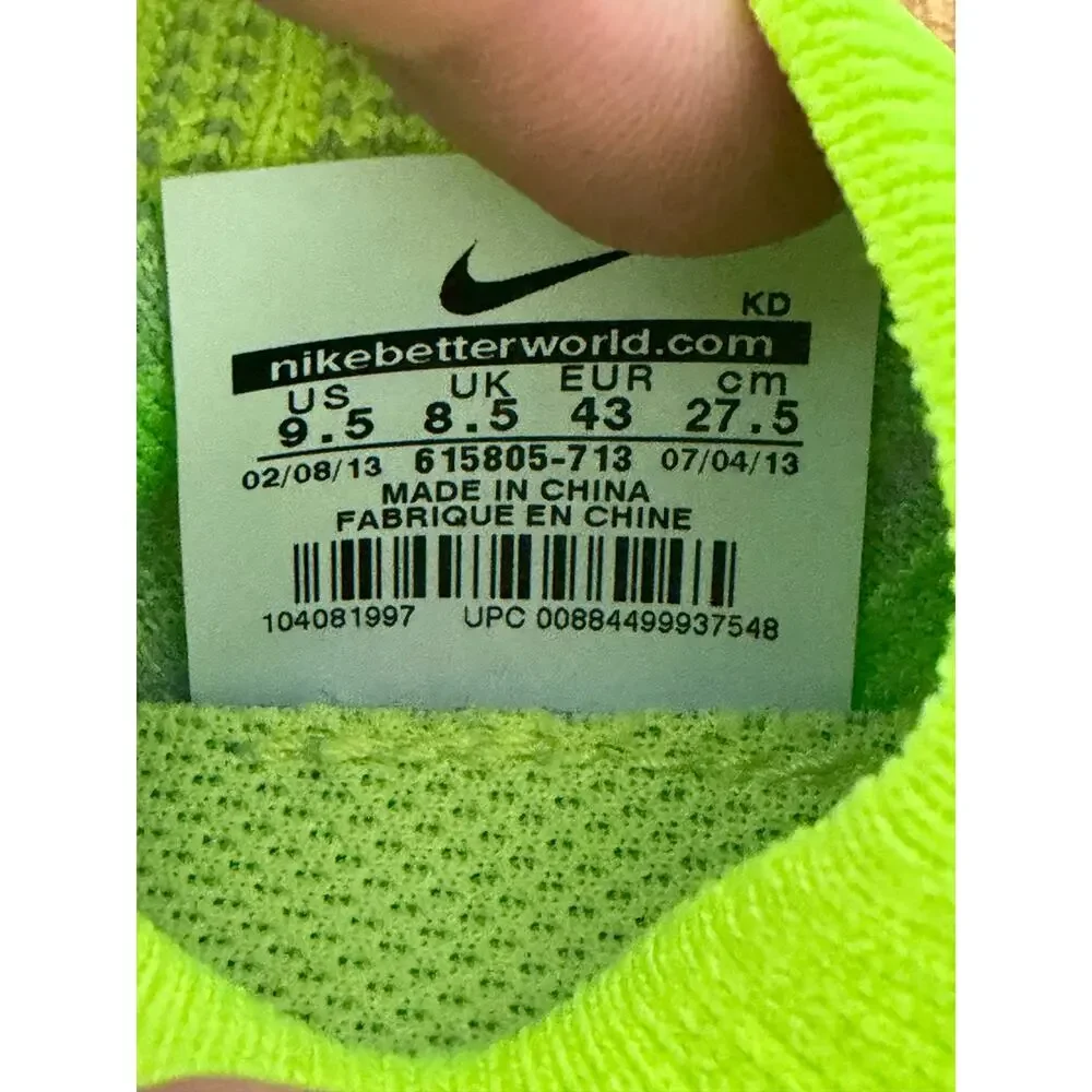 Men’s Nike Free Flyknit+ Volt/Electric Green/Wolf Grey Size 9.5 615805-713 EUC
